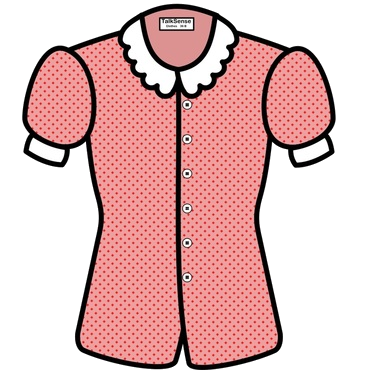 A frilly pink button-up blouse.